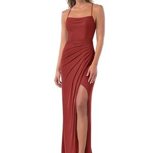 Azazie Rust Color Ruched Maxi Formal Dress Gown